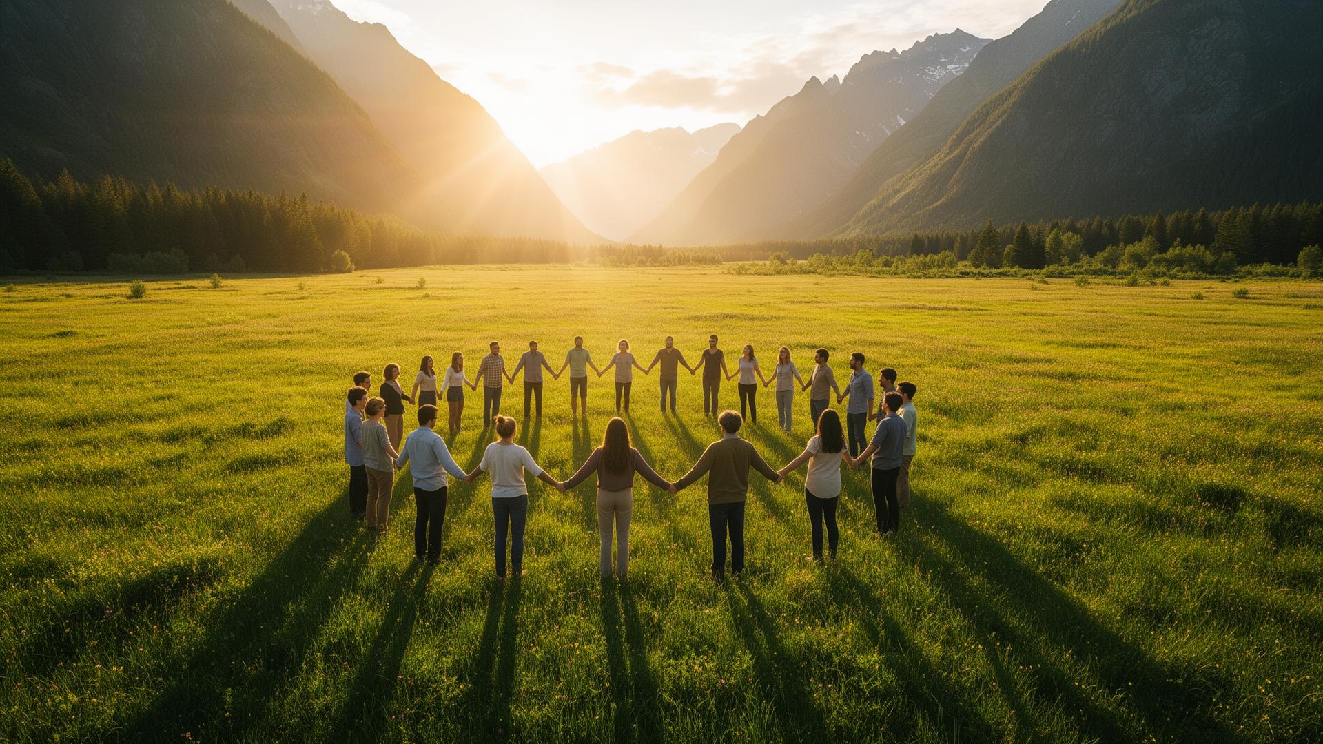 Community circle at golden hour